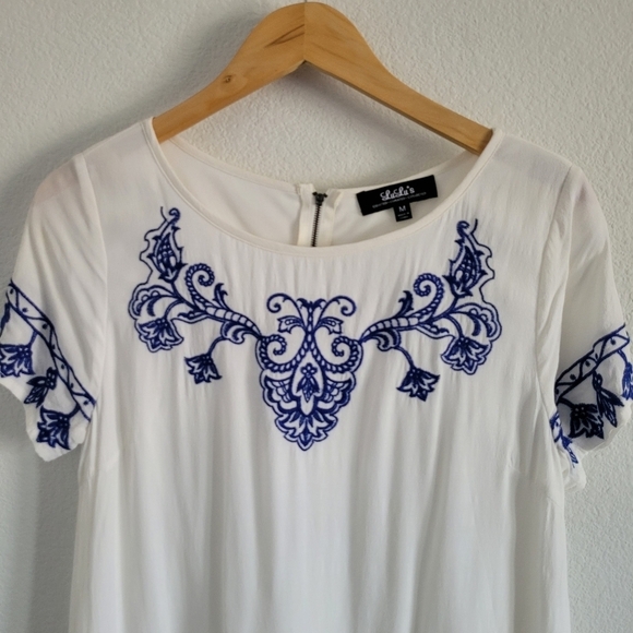 Lulus white and blue embroidered shift dress - Picture 9 of 12